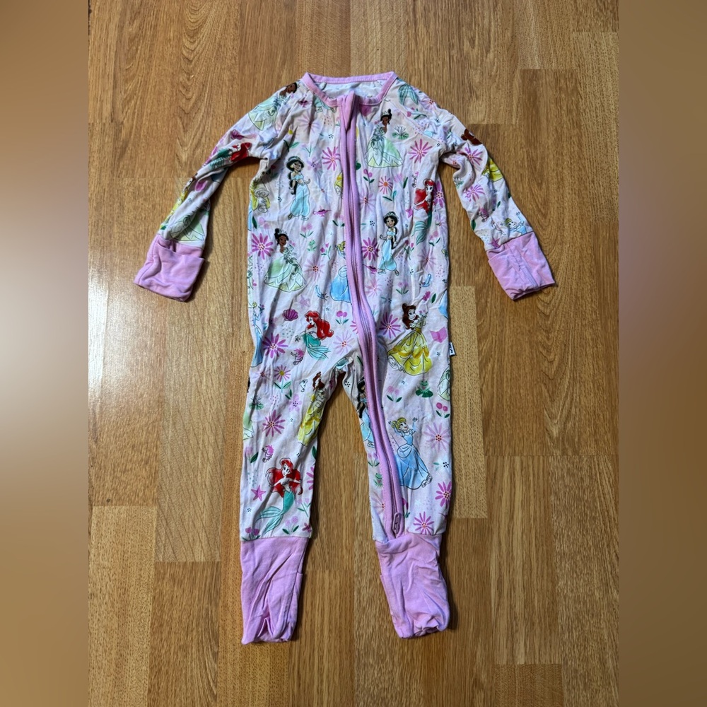 Little Sleepies OG Disney Princess Zippy Size 3-6 Months Cinderella Belle Ariel
